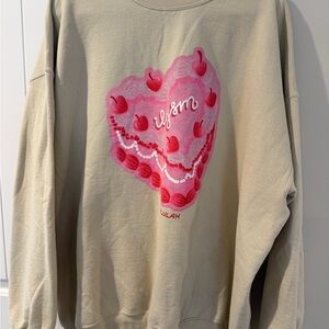 Talulah Beige Sweatshirt with Pink Heart Graphic